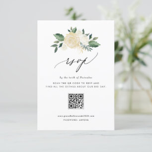 Soft Ivory Flowers and Greenery Wedding QR Code RSVP Card