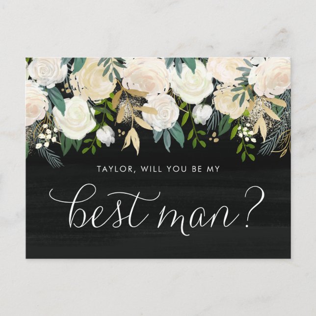 Soft Ivory Flowers Rustic Will You Be My Best Man Invitation Postcard (Front)