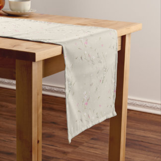 Soft Ivory Gaura Watercolor Floral Short Table Runner