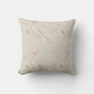 Soft Ivory Gaura Watercolor Floral Throw Pillow