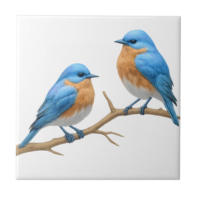 Soft Ivory Lovebirds Romantic Bluebirds Wedding Ceramic Tile (Front)