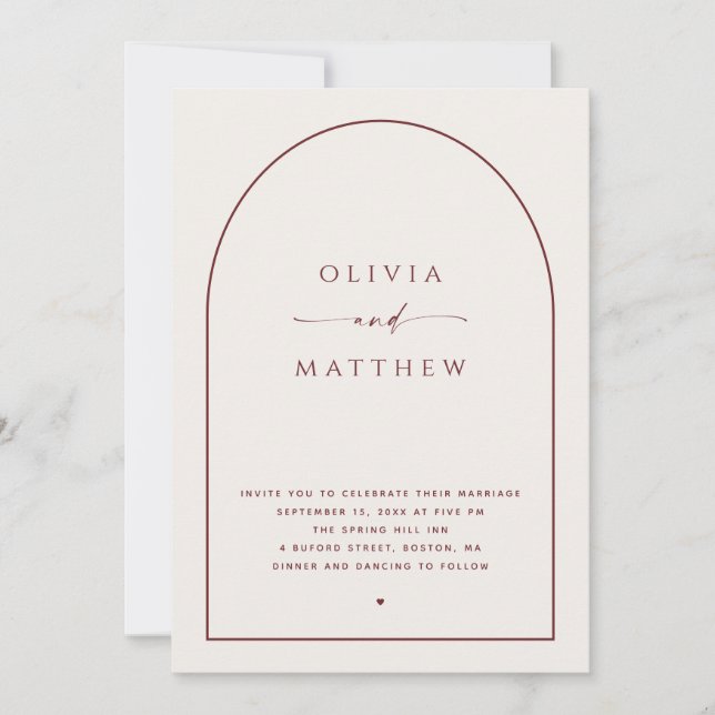 Soft Ivory Minimalist Arch Wedding | Photo + QR Invitation (Front)