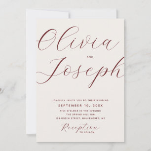 Soft Ivory Modern Script Wedding Photo & QR Code Invitation