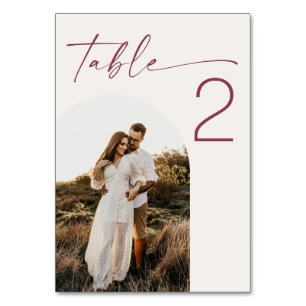 Soft Ivory Modern Wedding Arched Photo Clean Table Number