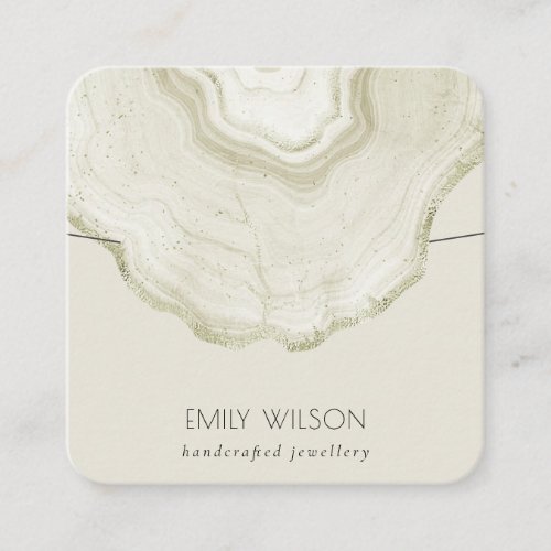 Soft Ivory Pale Gold Agate Marble Necklace Display Square Business Card