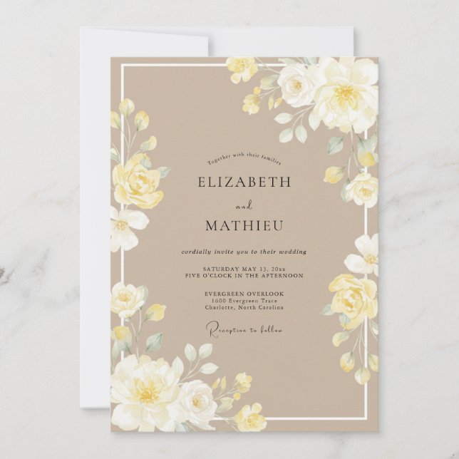 Soft Ivory Peony Wedding Invitation (Front)