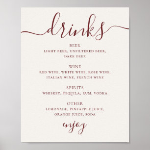 Soft Ivory Wedding Drinks Menu Script Bar Sign