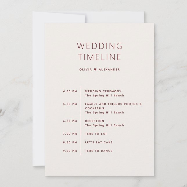 Soft Ivory Wedding Timeline | Elegant Itinerary Invitation (Back)