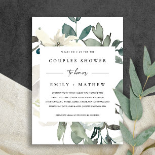 SOFT IVORY WHITE FLORA WATERCOLOR COUPLES SHOWER INVITATION