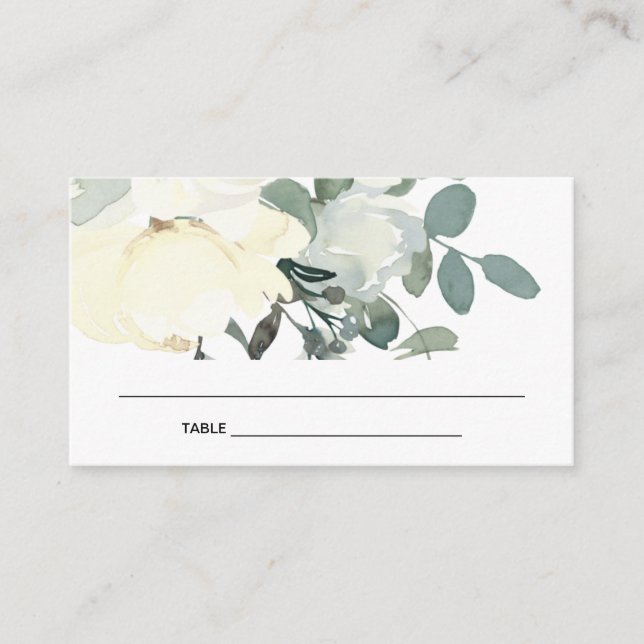 SOFT IVORY WHITE FLORAL BRIDAL SHOWER PLACE CARD (Front)