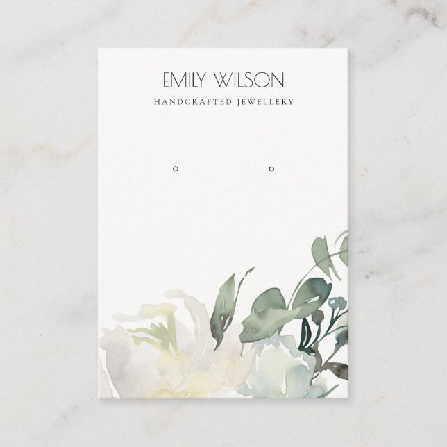 SOFT IVORY WHITE FLORAL BUNCH EARRING DISPLAY BUSINESS CARD (Front)