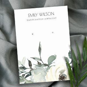 SOFT IVORY WHITE FLORAL BUNCH EARRING DISPLAY BUSINESS CARD