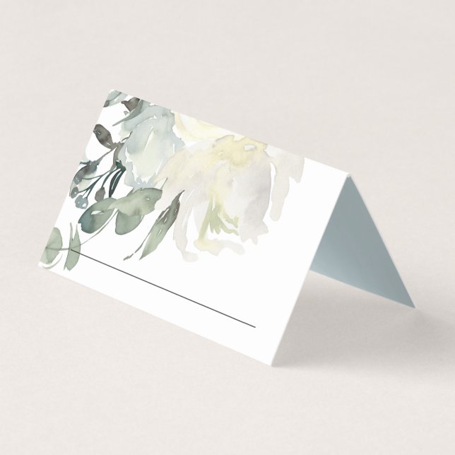 SOFT IVORY WHITE FLORAL BUNCH WEDDING PLACE CARDS (Front)