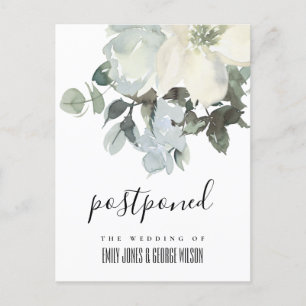 SOFT IVORY WHITE FLORAL BUNCH WEDDING POSTPONED ANNOUNCEMENT POSTCARD