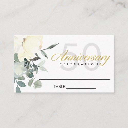 SOFT IVORY WHITE FLORAL WATERCOLOR ANNIVERSARY PLACE CARD