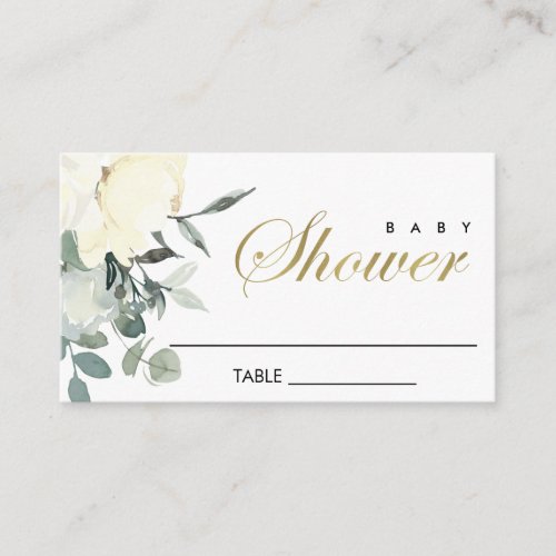 SOFT IVORY WHITE FLORAL WATERCOLOR BABY SHOWER PLACE CARD