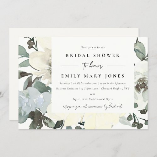 SOFT IVORY WHITE FLORAL WATERCOLOR  BRIDAL SHOWER INVITATION