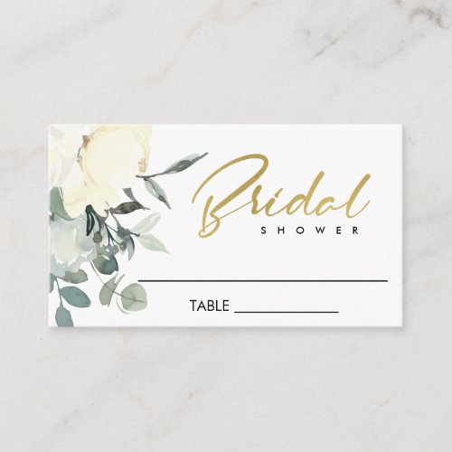 SOFT IVORY WHITE FLORAL WATERCOLOR BRIDAL SHOWER PLACE CARD