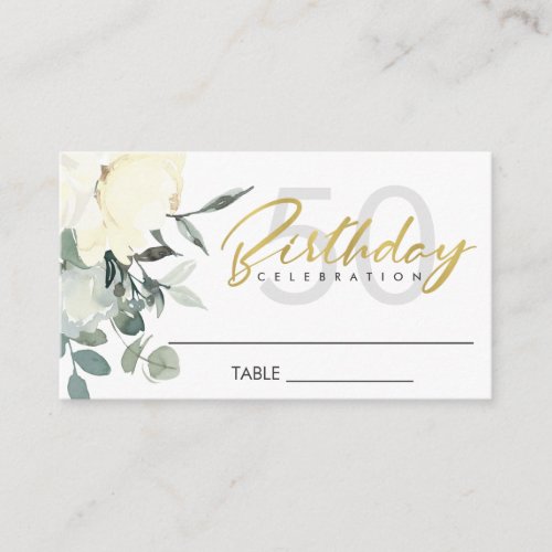 SOFT IVORY WHITE FLORAL WATERCOLOR BUNCH BIRTHDAY PLACE CARD