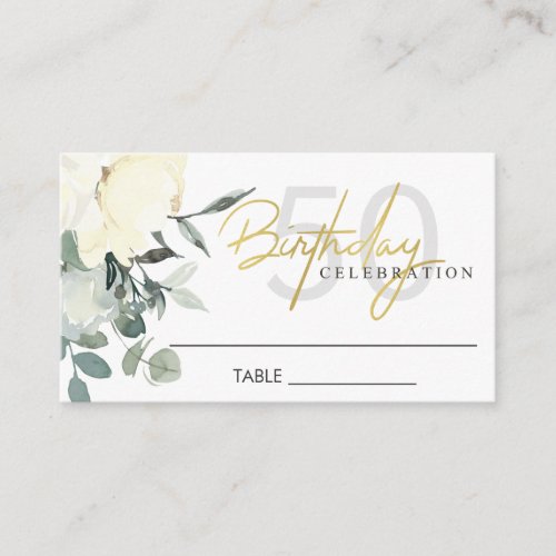 SOFT IVORY WHITE FLORAL WATERCOLOR BUNCH BIRTHDAY PLACE CARD