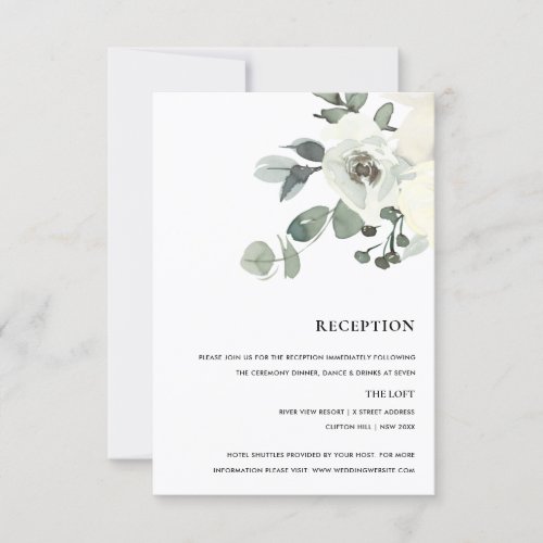 SOFT IVORY WHITE FLORAL WATERCOLOR BUNCH RECEPTION RSVP CARD