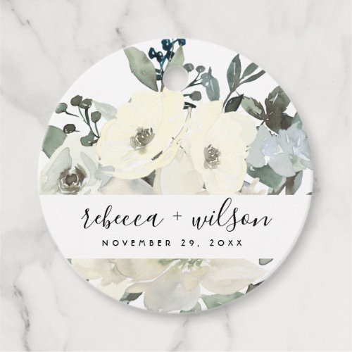 SOFT IVORY WHITE FLORAL WATERCOLOR BUNCH WEDDING FAVOR TAGS