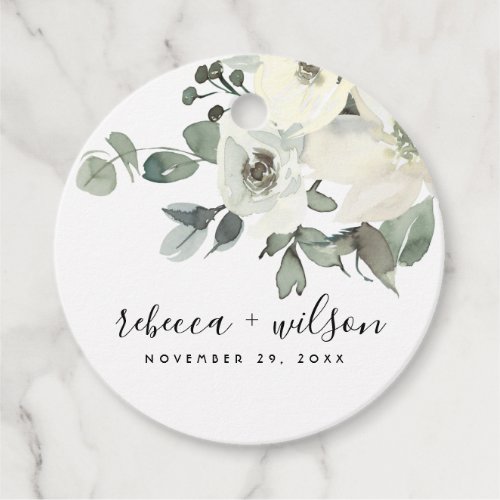 SOFT IVORY WHITE FLORAL WATERCOLOR BUNCH WEDDING FAVOR TAGS