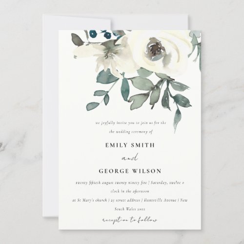 SOFT IVORY WHITE FLORAL WATERCOLOR BUNCH WEDDING INVITATION