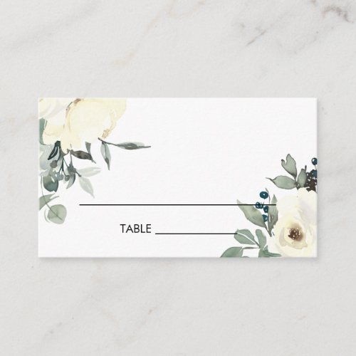 SOFT IVORY WHITE FLORAL WATERCOLOR BUNCH WEDDING PLACE CARD