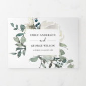 SOFT IVORY WHITE FLORAL WATERCOLOR BUNCH WEDDING Tri-Fold INVITATION (Cover)