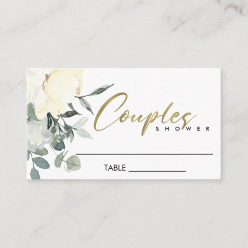 SOFT IVORY WHITE FLORAL WATERCOLOR COUPLES SHOWER PLACE CARD