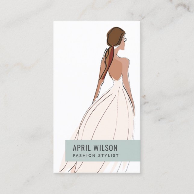SOFT IVORY WHITE GREY WEDDING GOWN BRIDAL DRESS BUSINESS CARD (Front)