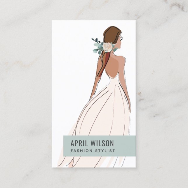 SOFT IVORY WHITE GREY WEDDING GOWN BRIDAL DRESS BUSINESS CARD (Front)