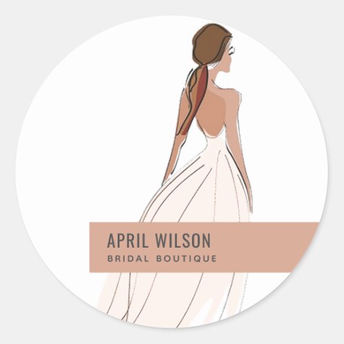 SOFT IVORY WHITE RUST WEDDING GOWN BRIDAL BOUTIQUE CLASSIC ROUND STICKER