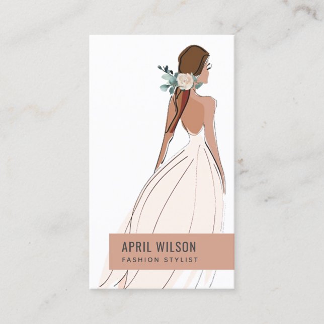 SOFT IVORY WHITE RUST WEDDING GOWN BRIDAL DRESS BUSINESS CARD (Front)