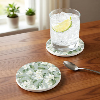 Soft Jasmine Floral Elegance Coaster