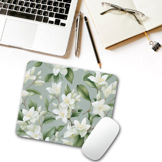 Soft Jasmine Floral Elegance Mouse Pad