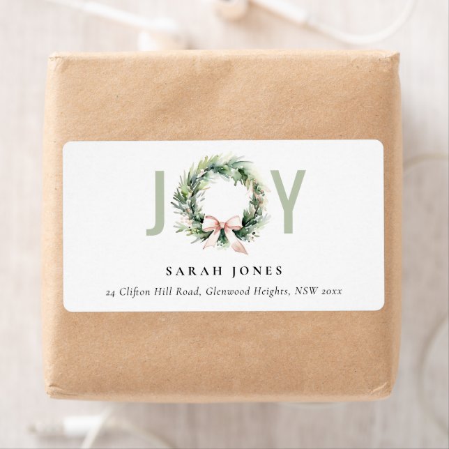 Soft Joy Blush Green Christmas Wreath Address Label (Insitu)