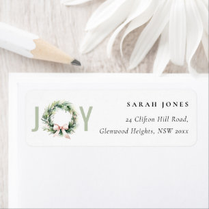 Soft Joy Blush Green Christmas Wreath Address Label