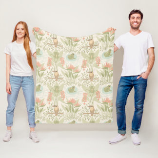 Soft Jungle Frogs & Birds Fleece Blanket