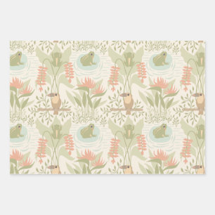  Soft Jungle Frogs & Birds Wrapping Paper Sheets
