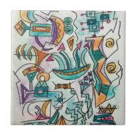 Soft Landing-Modern Geometric Watercolor Art Ceramic Tile