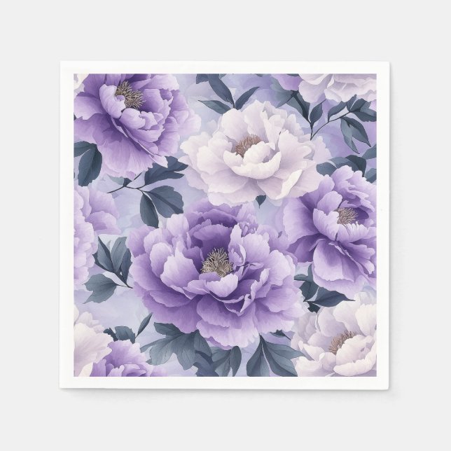 Soft Lavender and Violet Botanical Pattern Napkins (Front)