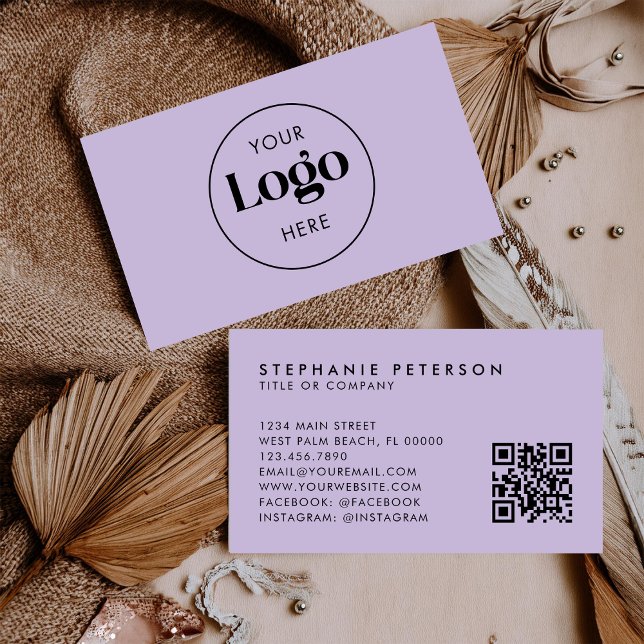 Soft Lavender Elegant Custom Company Logo QR Code Business Card (Creator Uploaded)