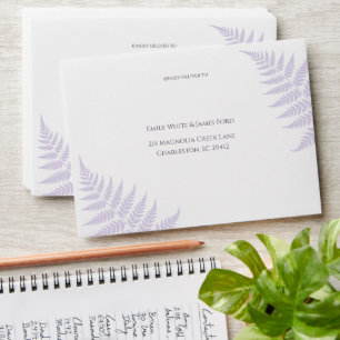 Soft Lavender Fern Addressed Wedding Invitation Envelope