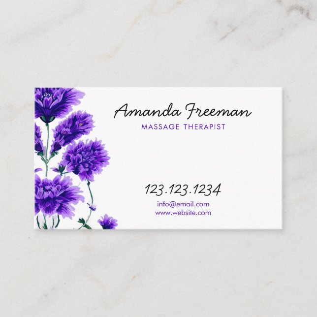 Soft Lavender Field Inspired Massage Therapist Business Card (Front)
