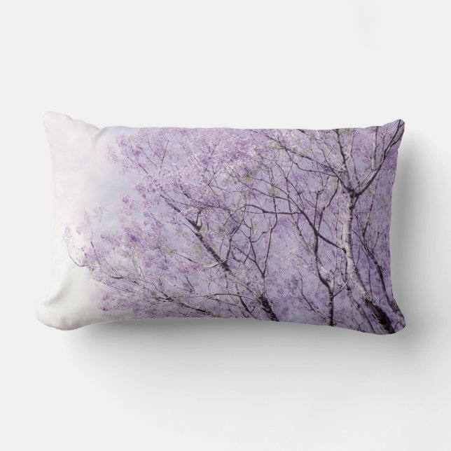 Soft Lavender Floral Branches Lumbar Pillow (Front)