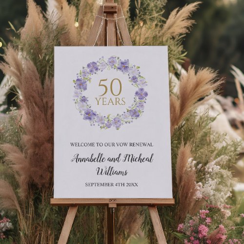Soft Lavender Floral Garland 50th Wedding Welcome  Poster