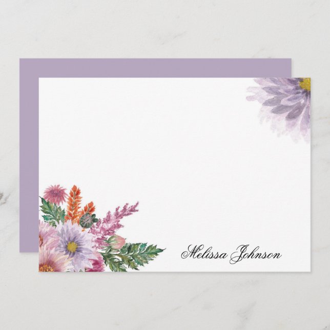 Soft Lavender Floral Personalized Note Card (Front/Back)