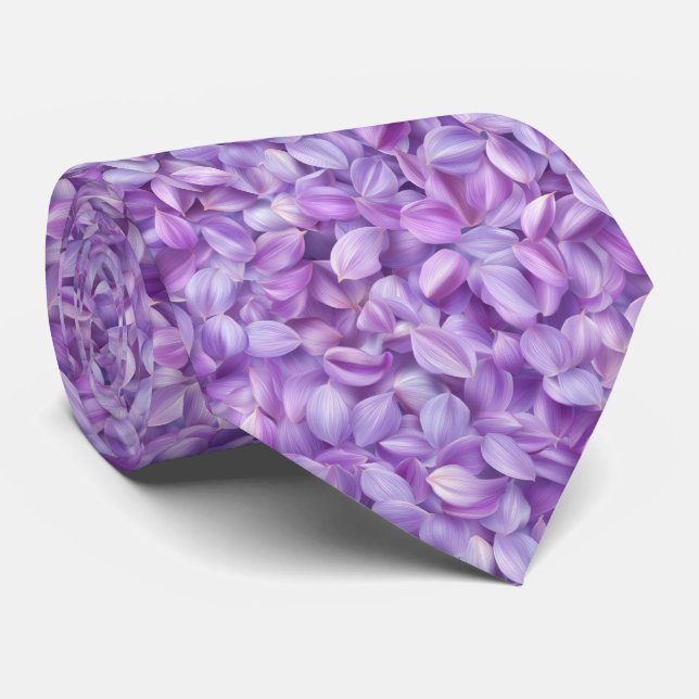 Soft Lavender Flower Petals Pattern Neck Tie (Rolled)
